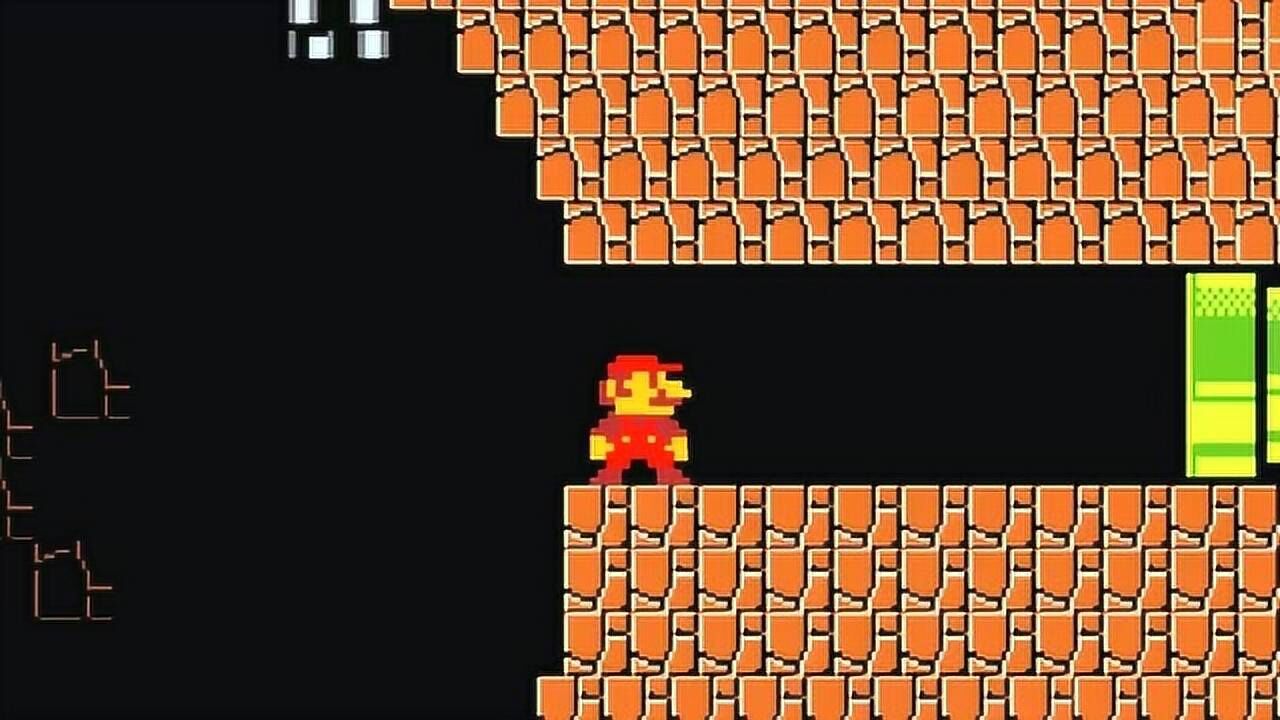 超级玛丽马里奥好不容易钻出管道外面一地的蘑菇