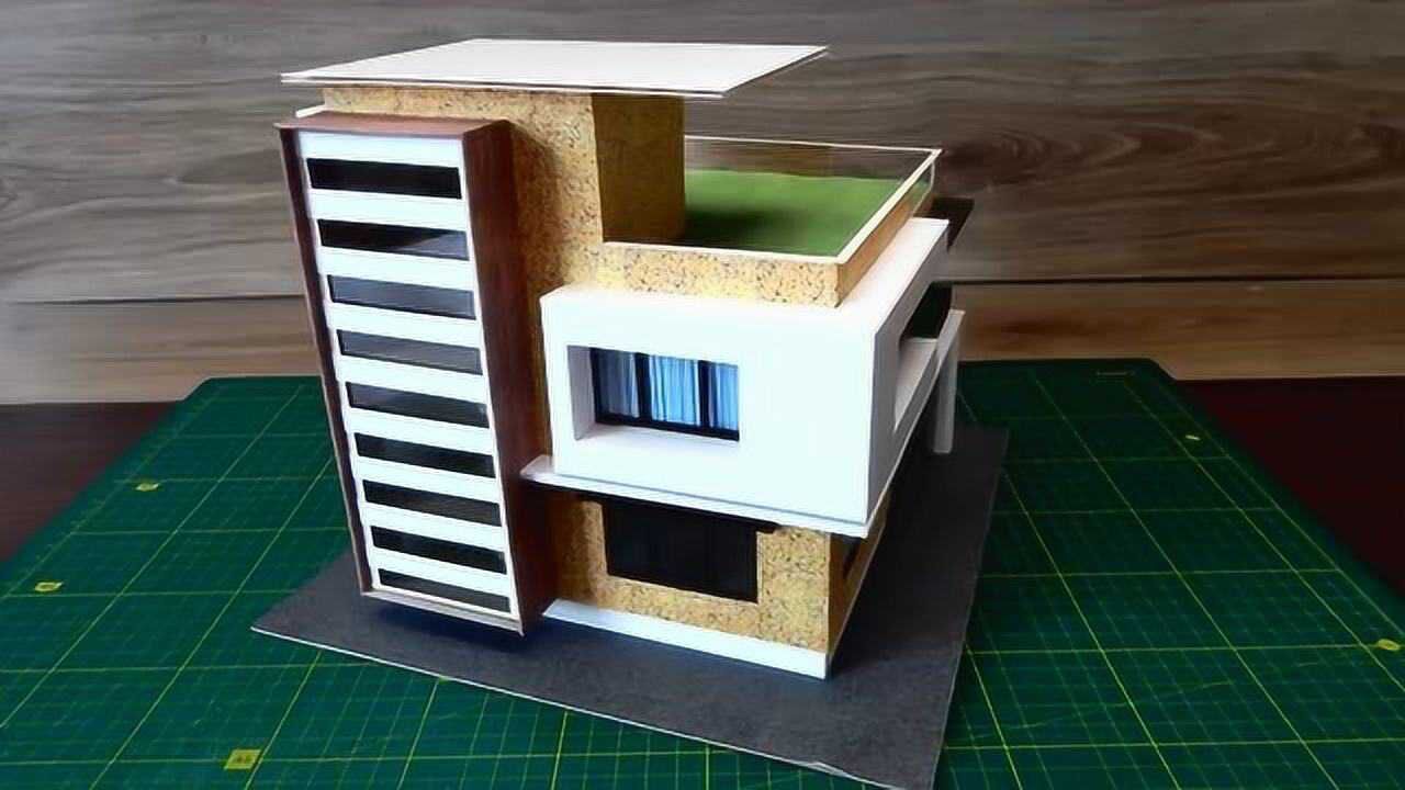 手工diy迷你纸板现代风别墅