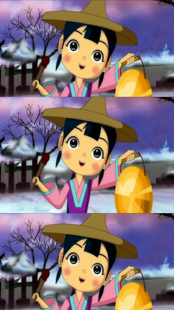 布袋小和尚:小和尚在耍杂技,牧鹅在敲锣