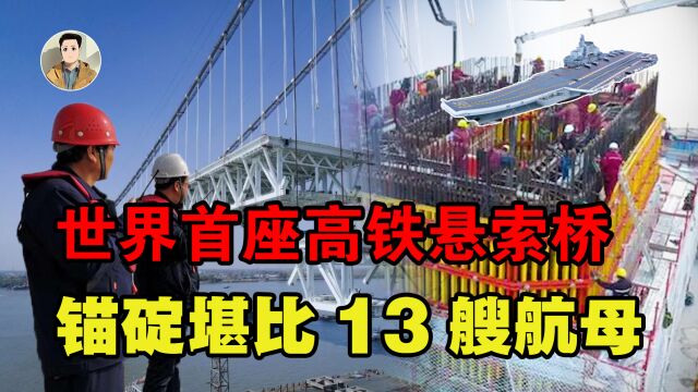 中国造世界首座高铁悬索桥,锚碇重133万吨,堪比13艘航母