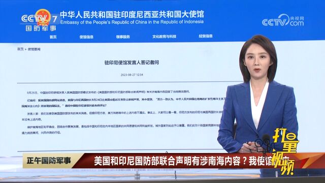 美国和印尼国防部联合声明有涉南海内容?我使馆回应