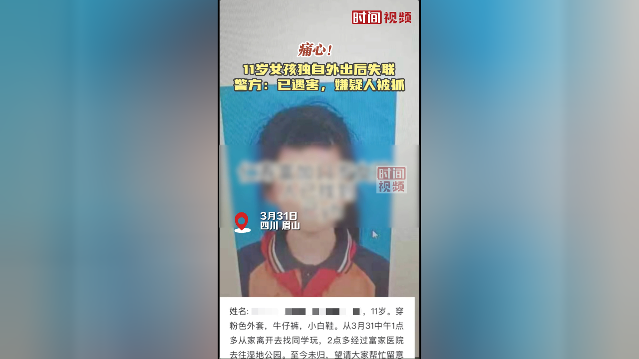 警方通报11岁女孩独自外出后失联:已遇害,嫌疑人被抓