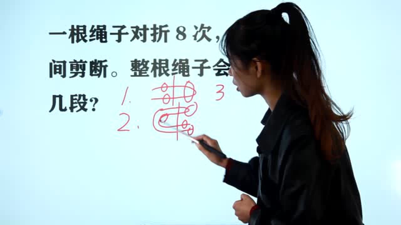 小学趣题：一根绳子对折8次，从中间剪断，整根绳子会变成几段？_高清