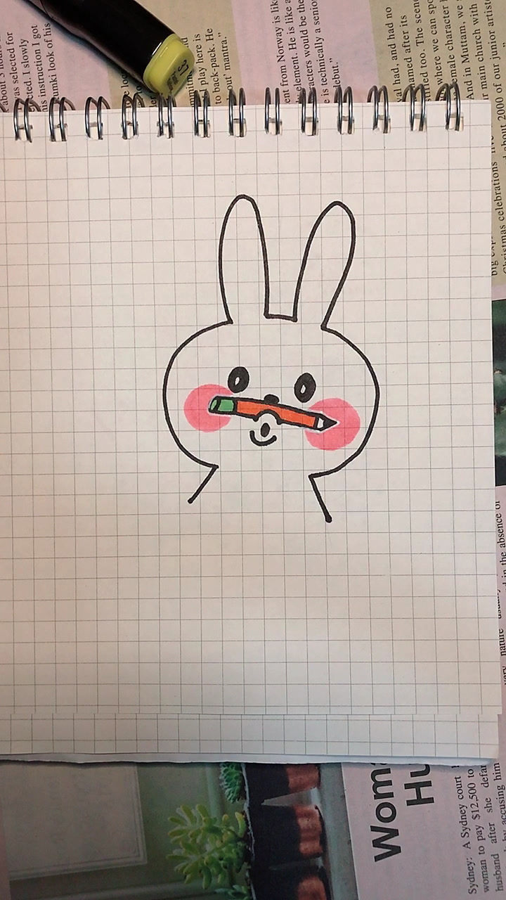 简笔画嘟嘟嘴夹铅笔卖萌中