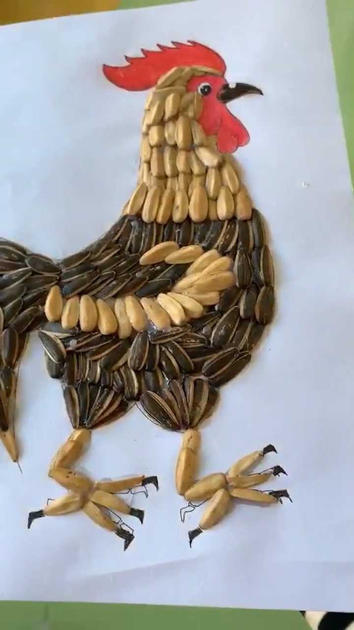 高手在民间用瓜子拼成的大公鸡
