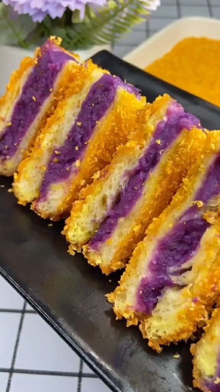 酥脆紫薯夹心面包的做法教程,这味道好极了!