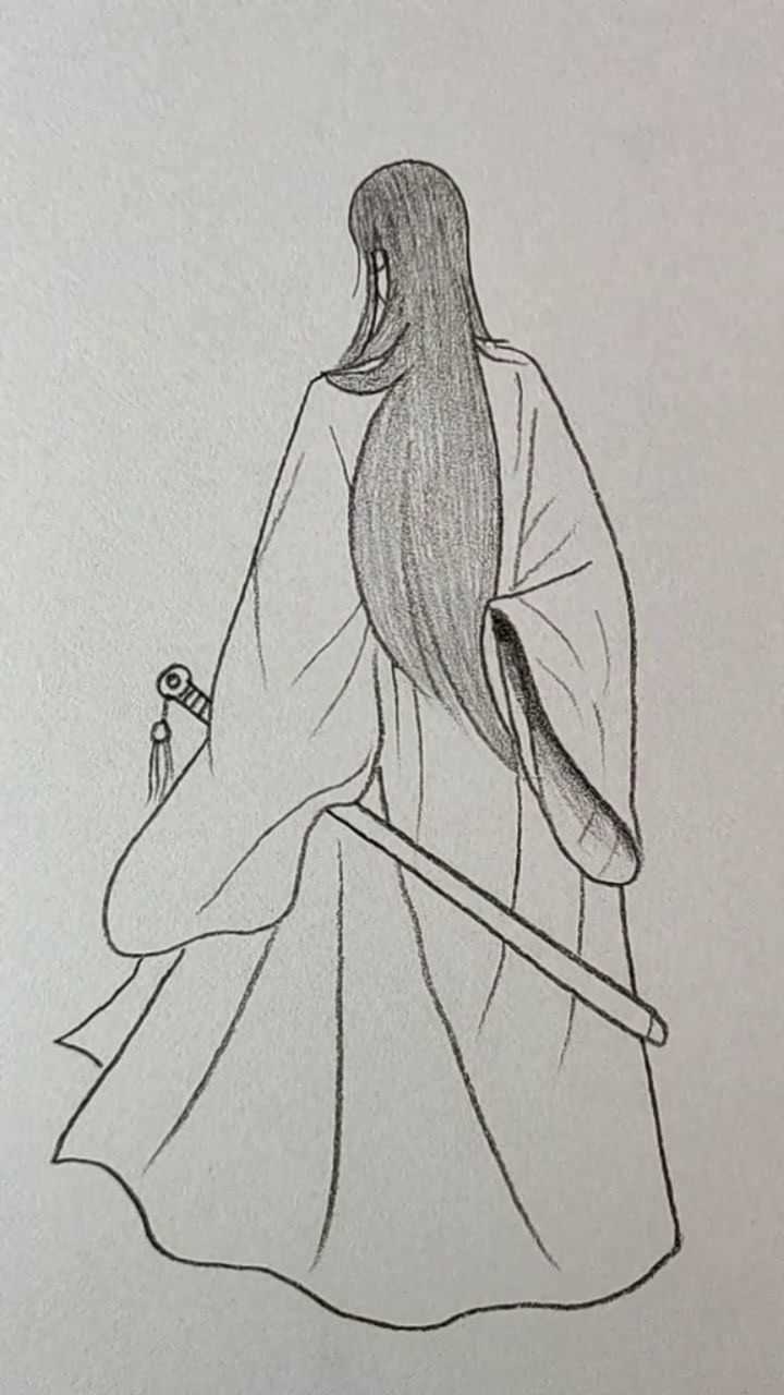 画古代剑客的背影