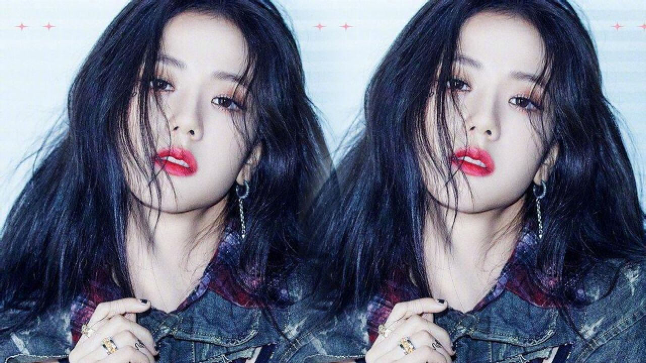 金智秀blackpink《thealbum》单人主题海报,烈焰红唇冷艳_高清1080p
