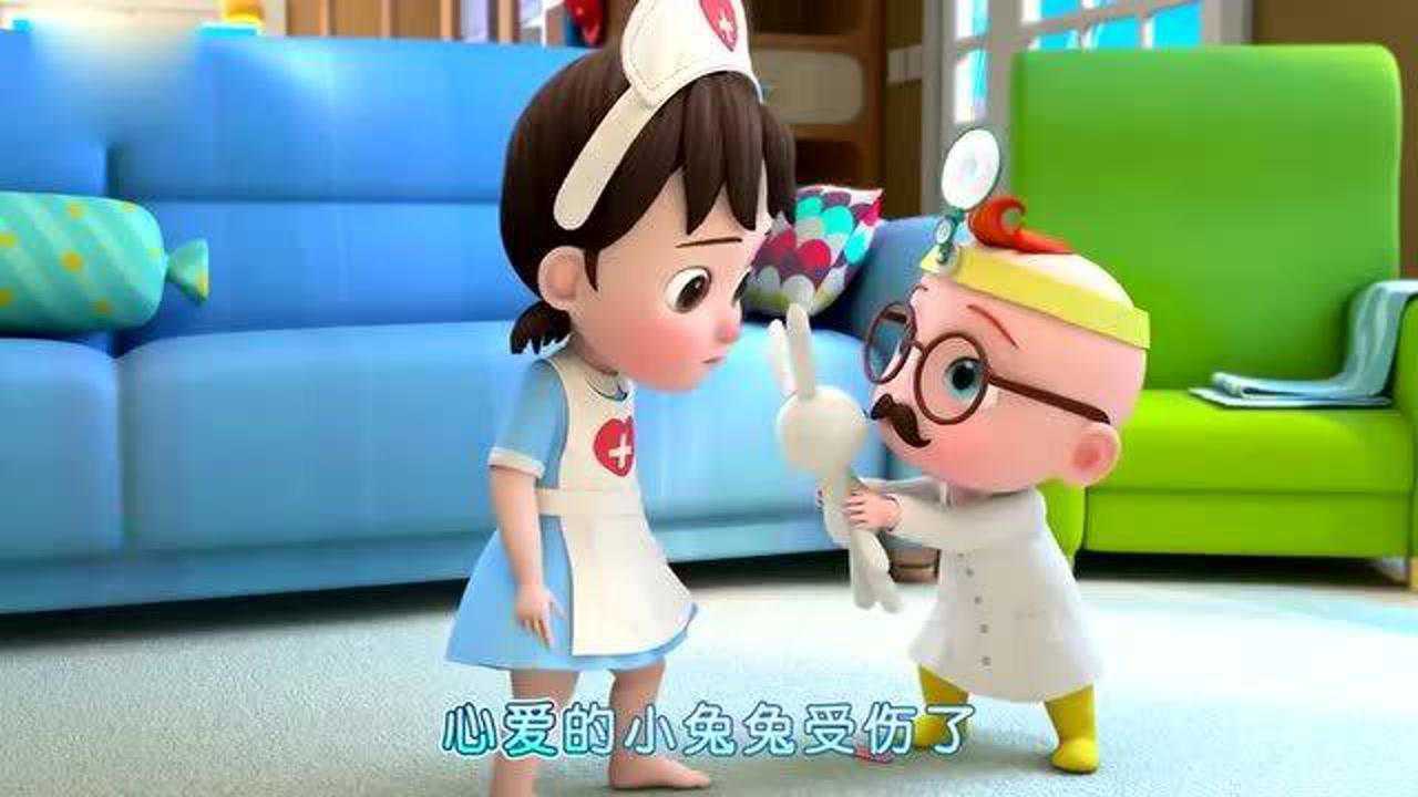 超级宝贝jojo用独特方式给小兔子包扎伤口