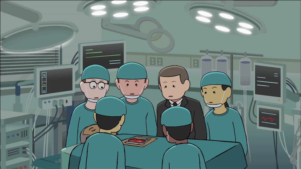 动画片医生给病人做换心手术切开他的心脏发现里面住着一家三口