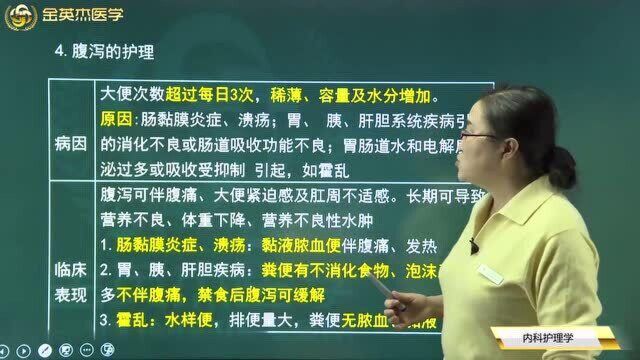 初级护师内科护理学考点:导致腹泻的病因,腹泻的治疗和护理措施