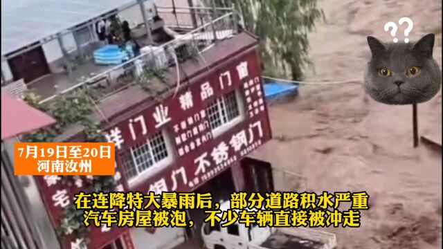 紧急!汝州特大暴雨引发洪涝,车辆房屋被冲走