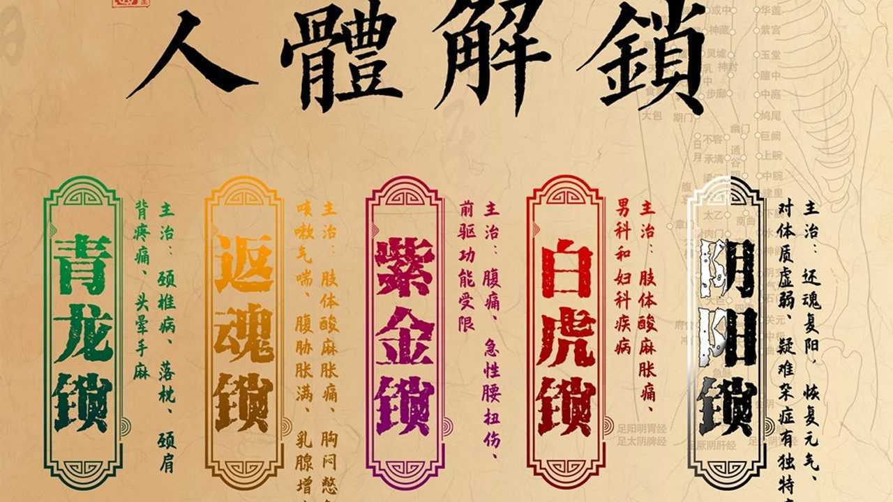 人体九把救命锁: 青龙锁,返魂锁,紫金锁,白虎锁各一对