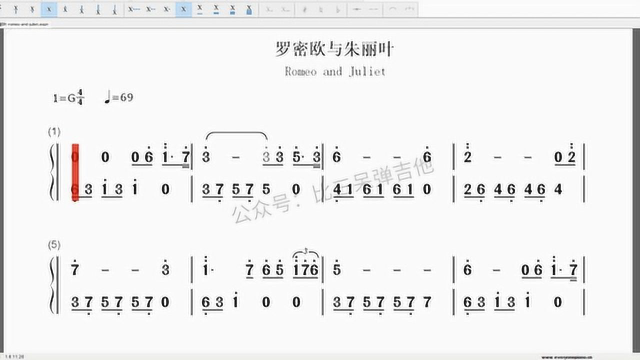 羅密歐與朱麗葉拇指琴演奏簡譜