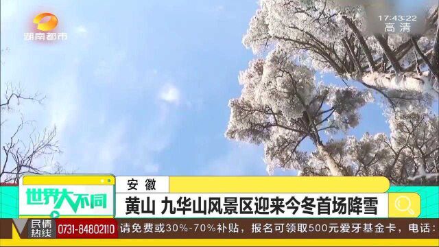 安徽黄山:九华山风景区迎来今冬首场降雪,半山秋色半山雪,美爆了!