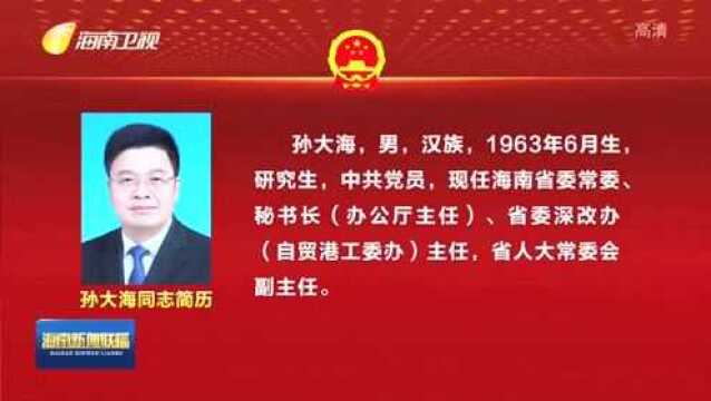 孙大海当选海南省人民代表大会常务委员会副主任