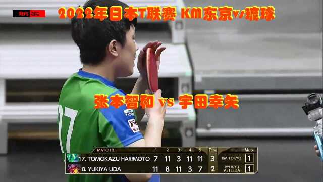 2022年日本T联赛KM东京 VS 琉球:张本智和vs宇田幸矢