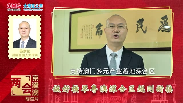 全国人大代表澳门特别行政区立法会议员施家伦倡粤澳深度合作区免税等