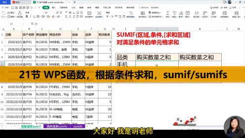 第21集 WPS函数；sumif/sumifs