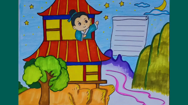 简笔画:小学幼儿园古诗《夜宿山寺》