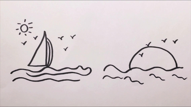 简笔画大海帆船阳光