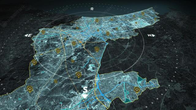 【山海鲸可视化模板】浙江省湖州市吴兴区3d地图-写实风三维地图