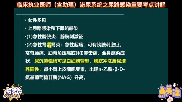 临床执业医师(含助理)泌尿系统之尿路感染重要考点讲解