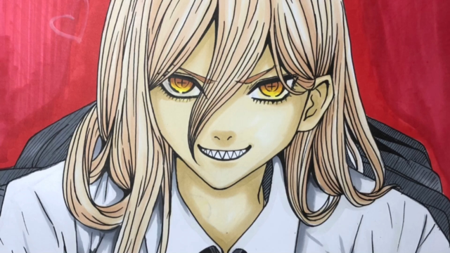 手绘电锯人动漫人物帕瓦添加颜色绘画过程