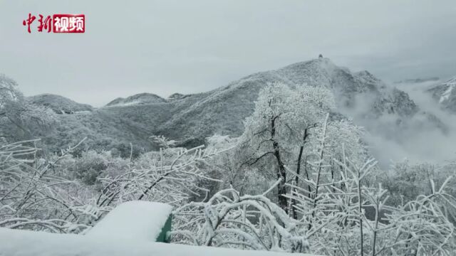 陕西汉中龙头山云海雾凇美景齐现