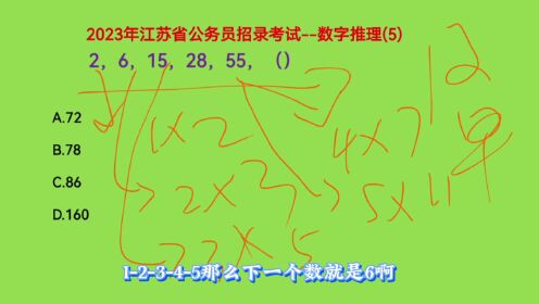 2023年江苏省公务员考试，2，6，15，28，55，下一个数是什么呢