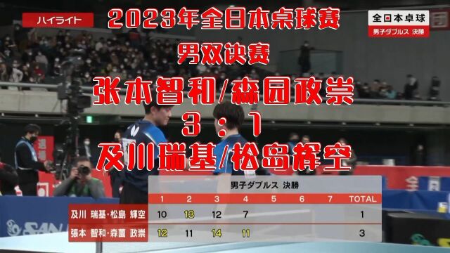 2023年全日本卓球赛男双决赛:及川瑞基/松岛辉空vs张本智和/森园政崇