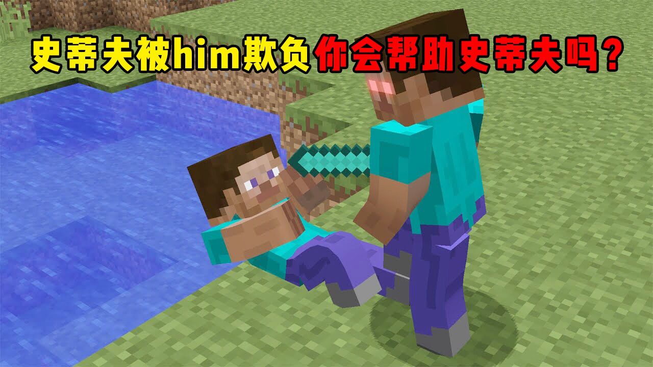 我的世界:史蒂夫被him欺负了,你会帮助史蒂夫吗?