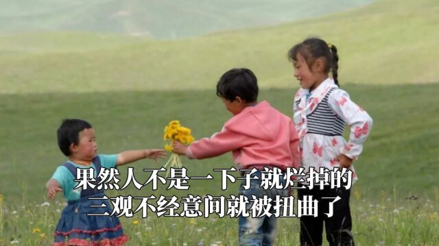 人不是一下子就烂掉的 ,三观不经意间就被扭曲了,令人细思极恐