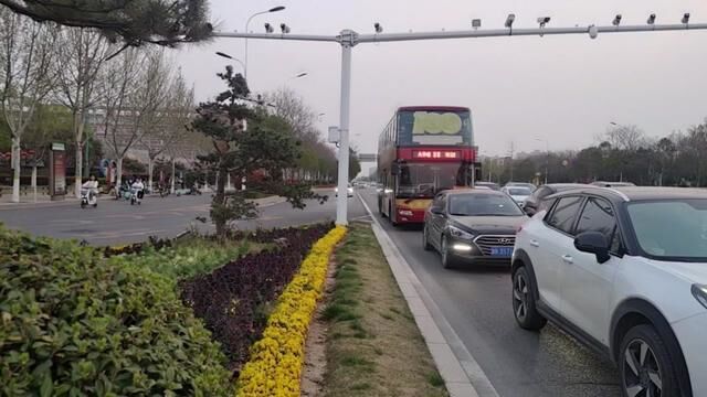 全国文明城市商丘市中心城区景观大道直达公交88路双层新能源大巴#双层巴士