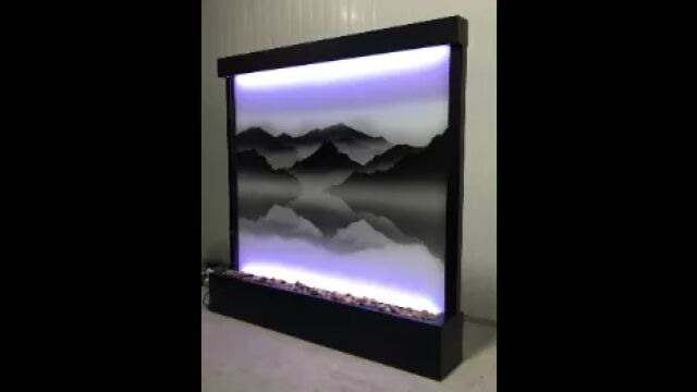 山水画水幕墙 风水摆件153cm by 153cm Indoor waterfall with pictured glass black frame