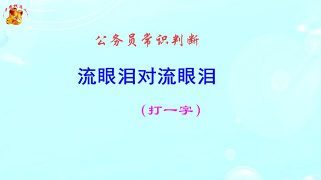 公务员常识判断,流眼泪对流眼泪打一字,猜出来有奖励