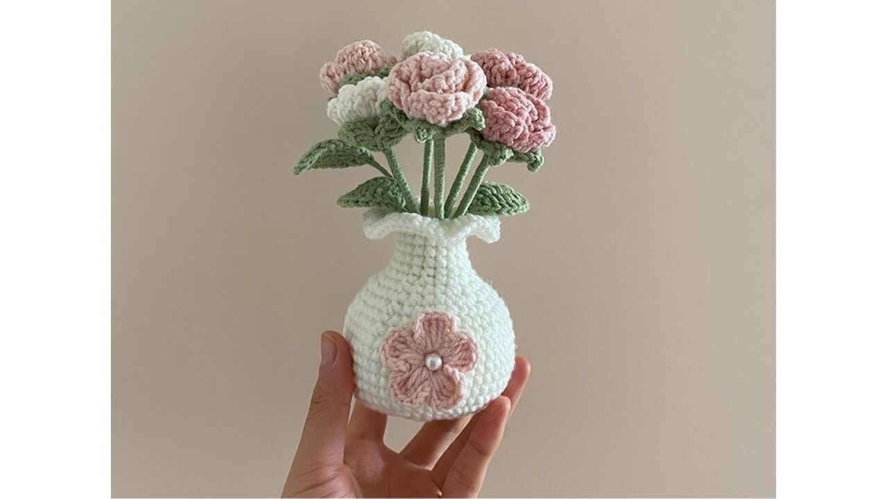 玫瑰花瓶编织教程