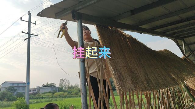 为了给农家小院遮阳,用稻草做帘子,挂起来非常有意境