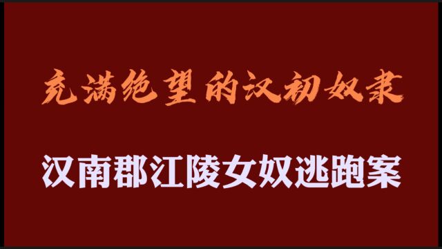 汉南郡江陵女奴逃跑案:充满绝望的汉初奴隶