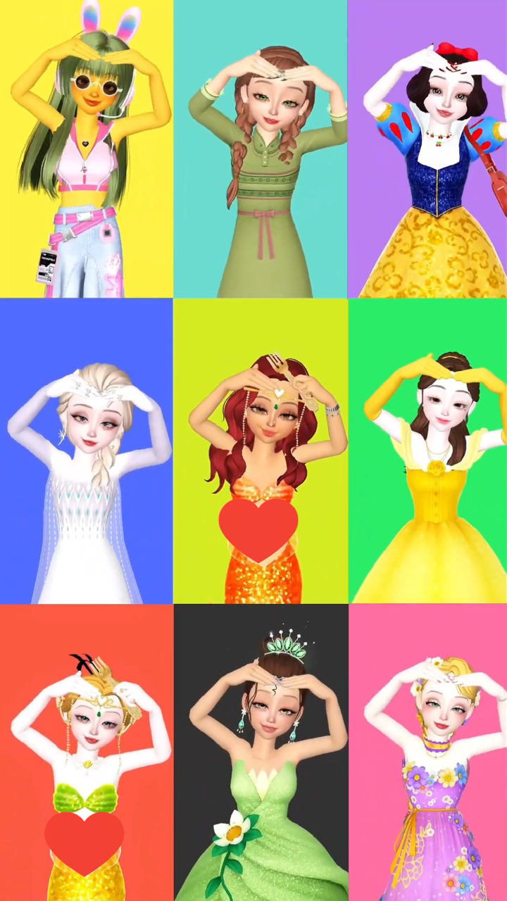 艾莎,白雪,乐佩等人的爱心手势舞