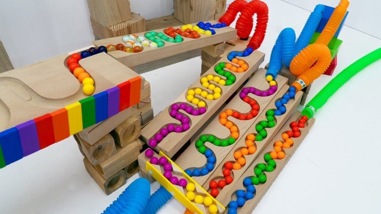 趣味diy赛道玩具 滚珠球球跑木制混合阿斯玛流行管赛道