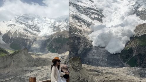 游客新疆旅游偶遇雪崩，目睹全程惊声尖叫，距离较远未被波及