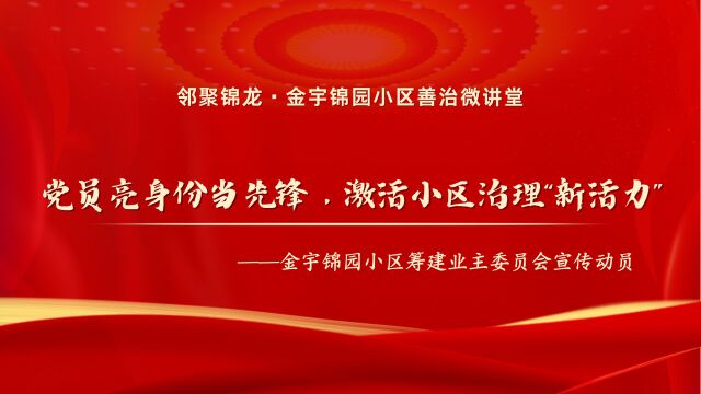 党员亮身份当先锋,激活小区治理“新活力”——锦龙社区锦园“邻聚里”项目微讲堂宣传视频(二)