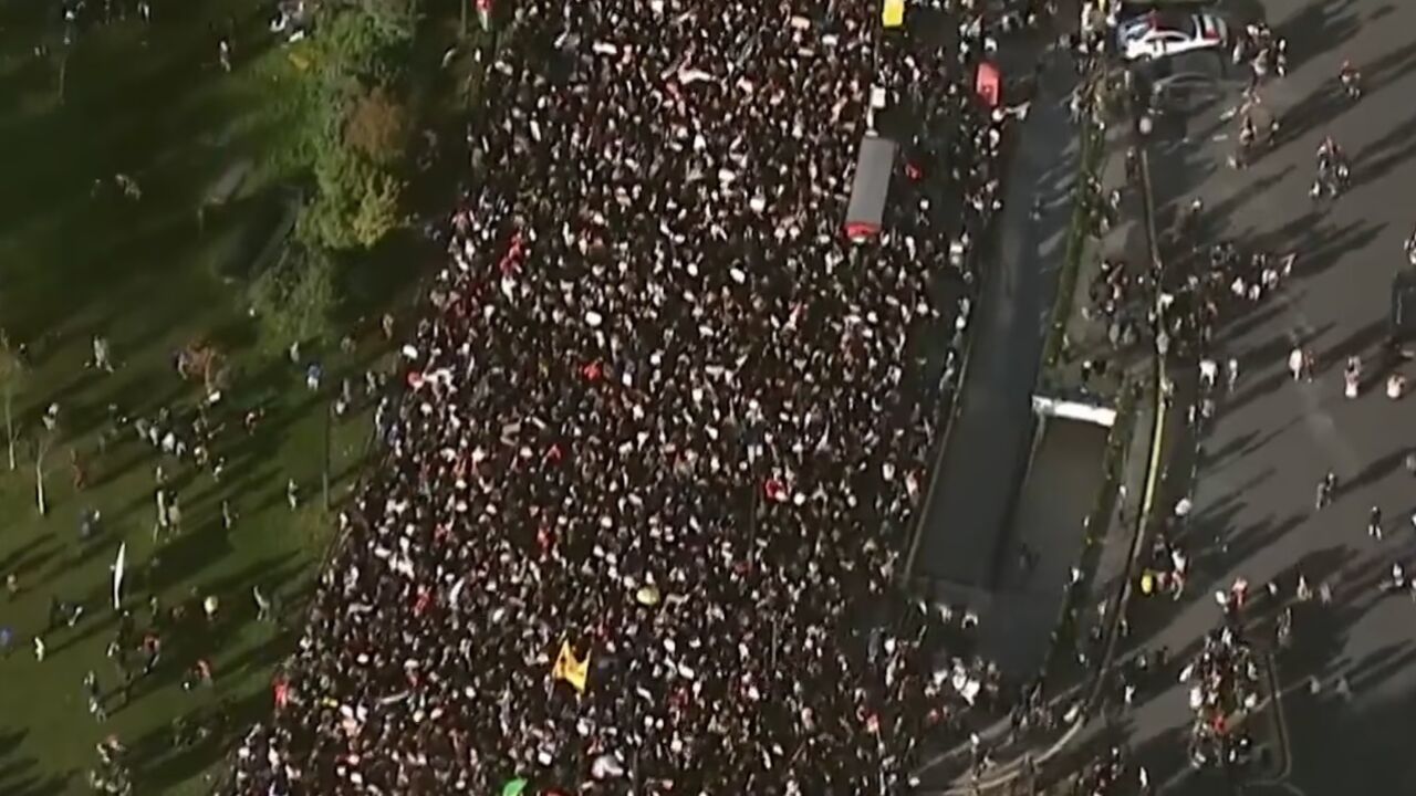 支持巴勒斯坦!30万英国人走上伦敦街头游行示威占满桥面街道_高清1080P在线观看平台_腾讯视频