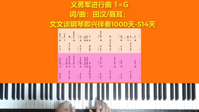 文文谈钢琴即兴伴奏1000天(514)《义勇军进行曲》示范