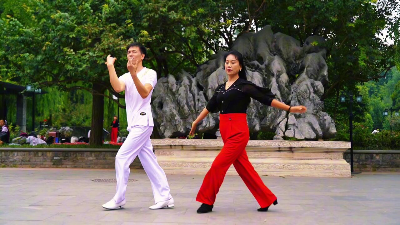 最美广场舞《想你的时候问月亮》吉特巴版,帅哥美女配合默契