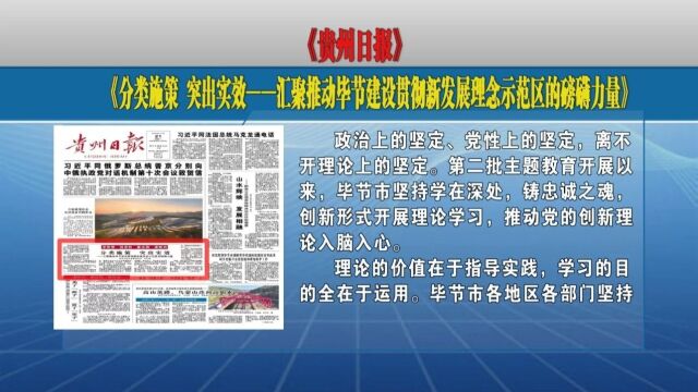 《贵州日报》推出报道《分类施策 突出实效——汇聚推动毕节建设贯彻新发展理念示范区的磅礴力量》