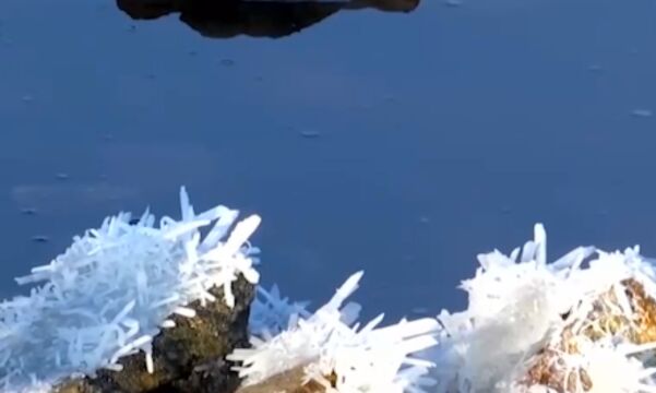 持续降温,山西运城,寒潮来袭,千年盐湖现“硝花”景观