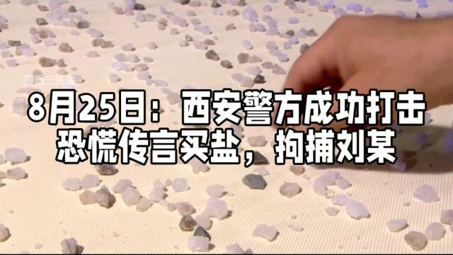 8月25日:西安警方成功打击恐慌传言买盐,拘捕刘某