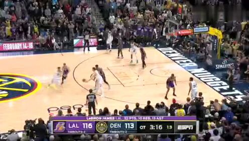 《NBA全场回放》【回放】湖人vs掘金第1加时 约基奇体能不支致命失误